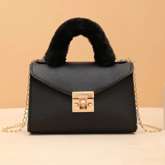Handbags - Elegant Black Handbag with Gold Accents